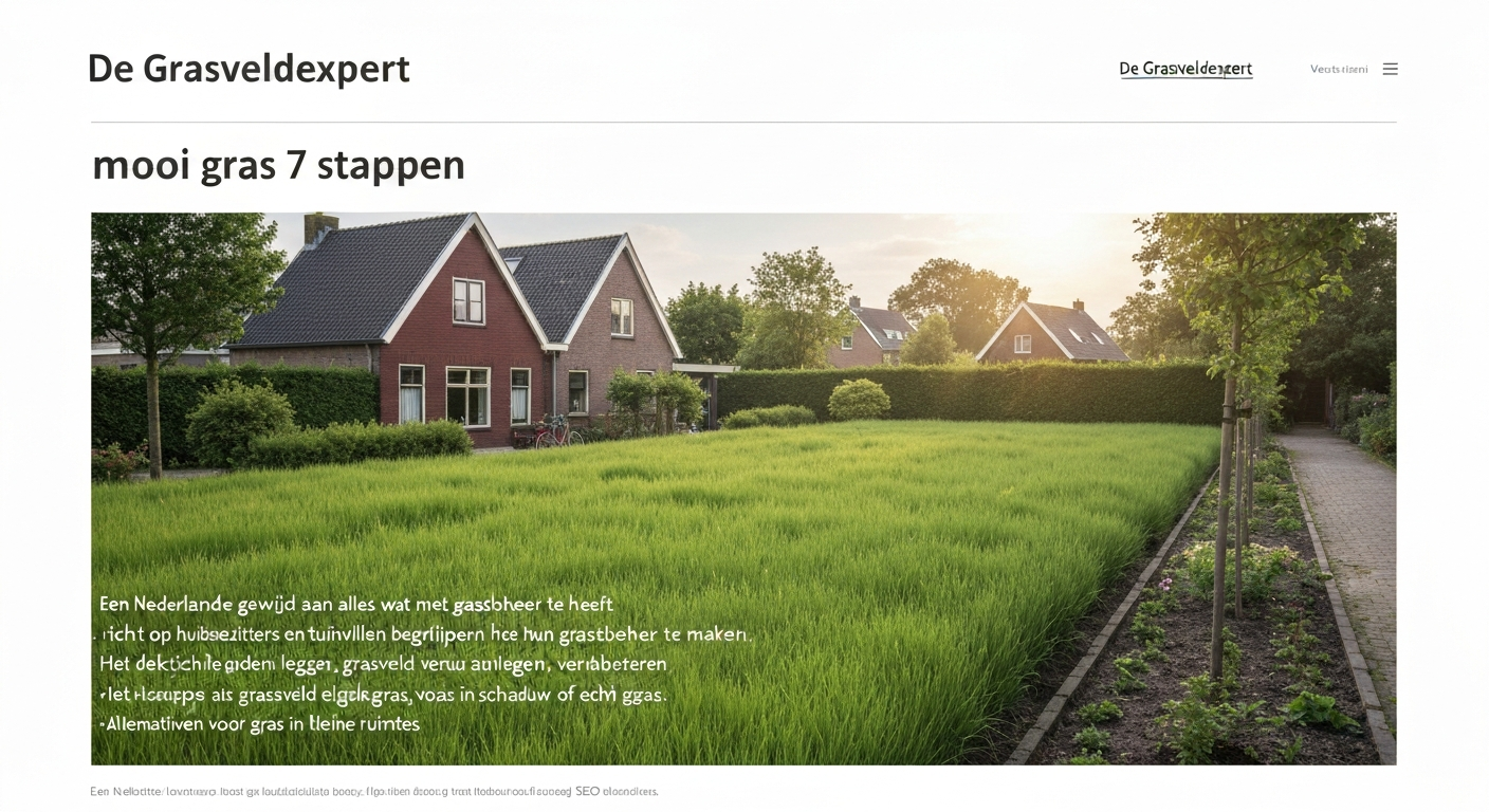 Fotorealistische tuin met strak, gezond groen gazon voor een Nederlands huis, houten schutting en fiets tegen de muur