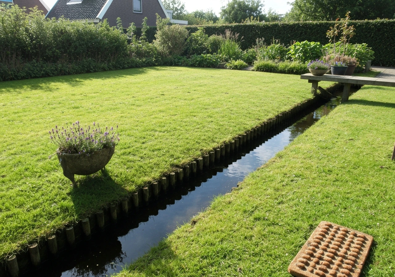 Natuurlijke tuinoprit met grasvak, lage haag en een duidelijke begrenzing langs het pad